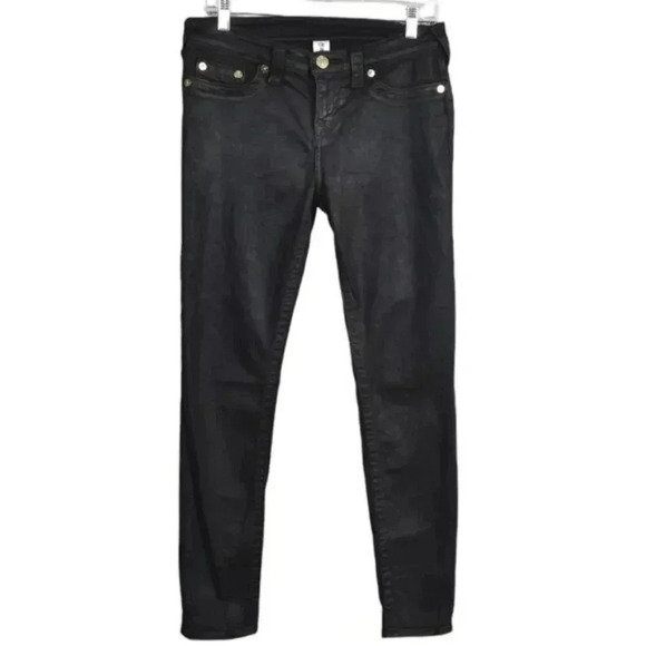 True Religion Halle Coated Black Jeans Mid  Rise Skinny size 29 - Picture 2 of 11
